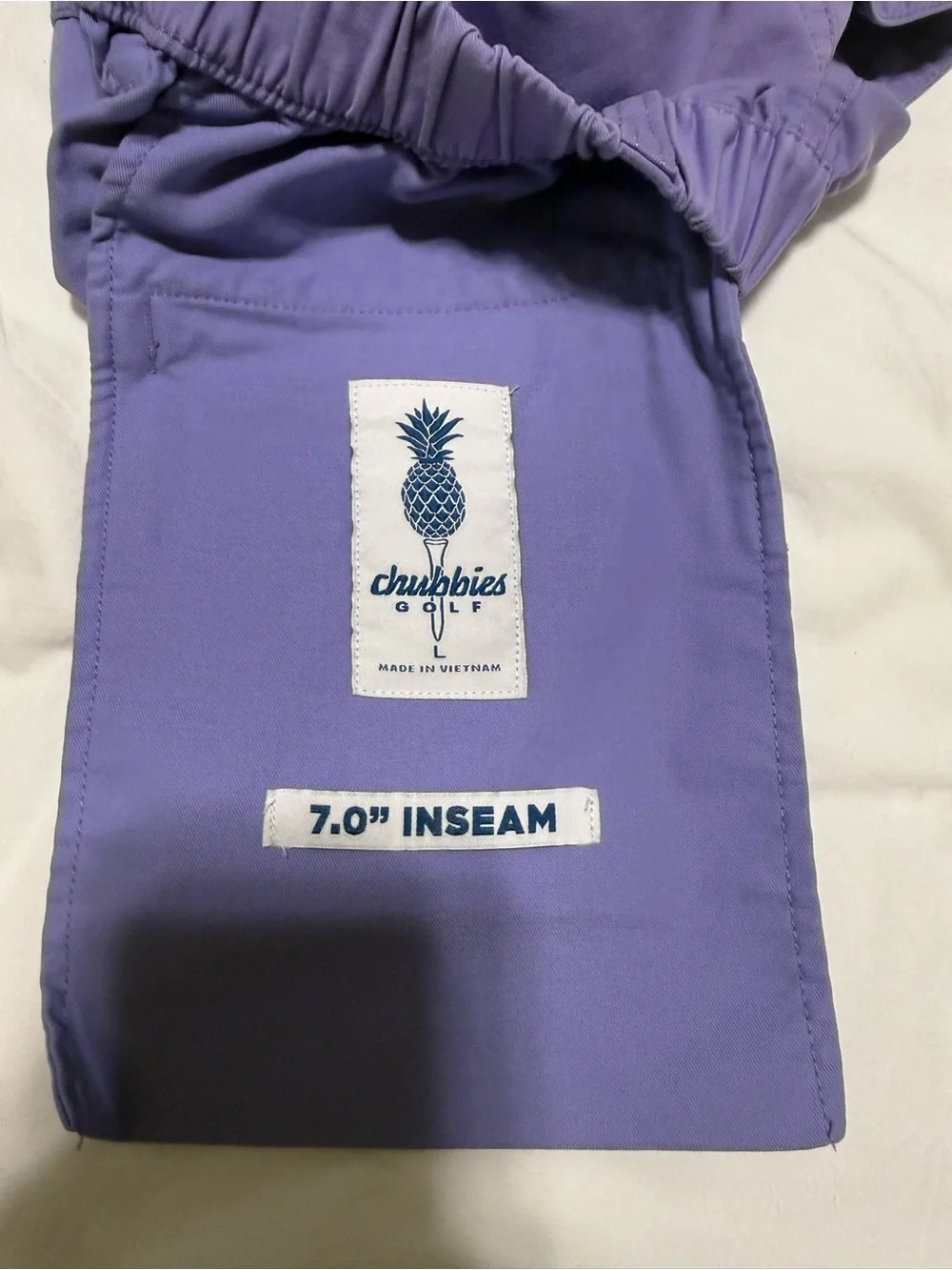 chubbies Lavender Golf Shorts with Elastic Waist and Golf Marker
